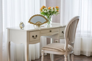 Toaletni stolić: fotografija, vrste, obrasci, materijali, dizajn, osvjetljenje, shema boja