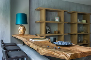 Meja kayu: gambar di pedalaman, jenis, bentuk, warna, reka bentuk, idea yang luar biasa