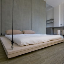 Katil terapung di pedalaman: jenis, bentuk, reka bentuk, pilihan backlit-7