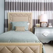 Katil dengan kepala katil lembut: foto, jenis, bahan, reka bentuk, gaya, skema warna-0