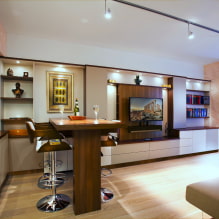 Bancone bar nel soggiorno: tipi, forme, opzioni di layout, colori, materiali, design-1