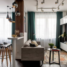Barový pult v obývacej izbe: typy, tvary, možnosti rozloženia, farby, materiály, dizajn-8