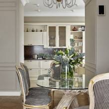 Stikla galdi virtuvei: fotogrāfijas interjerā, veidi, formas, krāsas, dizains, stili-3