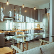Glasbord för köket: foton i interiören, typer, former, färger, design, stilar-5