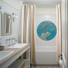 Mozaīka vannas istabā: veidi, materiāli, krāsas, formas, dizains, apdares materiālu izvēle-0