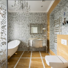 Mozaīka vannas istabā: veidi, materiāli, krāsas, formas, dizains, apdares izvēle-2
