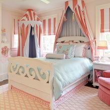 Krevet s četiri plakata: vrste, izbor tkanine, dizajn, stilovi, primjeri u spavaćoj sobi i vrtiću-7
