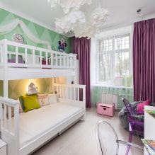 מיטות קומותיים לילדים: תמונות בפנים, סוגים, חומרים, צורות, צבעים, עיצוב -4