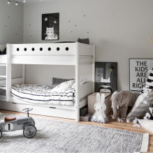 Bērnu divstāvu gultas: fotogrāfijas interjerā, veidi, materiāli, formas, krāsas, dizains-5