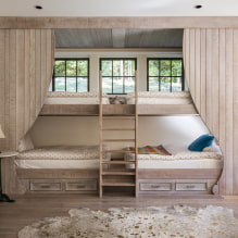 Łóżka piętrowe dla dzieci: zdjęcia we wnętrzu, rodzaje, materiały, kształty, kolory, wzornictwo-7