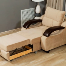 Nojatuoli-sänky: valokuva, suunnitteluideat, väri, verhoilun valinta, mekanismi, täyteaine, runko-2