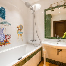 Hvid flise i badeværelset: design, figurer, farvekombinationer, layoutindstillinger, fugemasse-1 farve