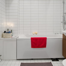 Tigla albă în baie: design, forme, combinații de culori, opțiuni de dispunere, culoare chit-4