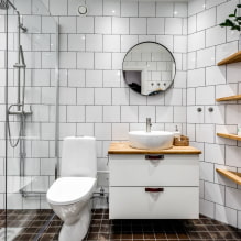 Jubin putih di bilik mandi: reka bentuk, bentuk, kombinasi warna, pilihan susun atur, warna grout-5