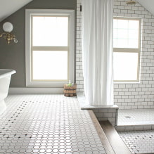 Бела плочица у купатилу: дизајн, облици, комбинације боја, могућности распореда, боја малтера-6
