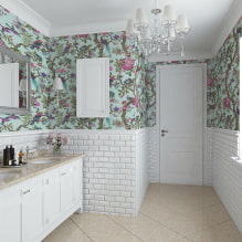 Jubin putih di bilik mandi: reka bentuk, bentuk, kombinasi warna, pilihan susun atur, warna grout-7