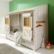 บ้านเตียงในห้องเด็ก: ภาพถ่าย, ตัวเลือกการออกแบบ, สี, สไตล์, การตกแต่ง -1