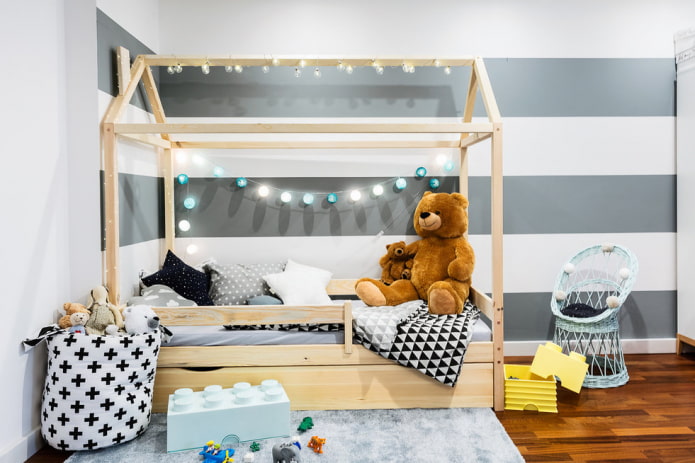 בית מיטה בחדר ילדים: צילום, אפשרויות עיצוב, צבעים, סגנונות, תפאורה