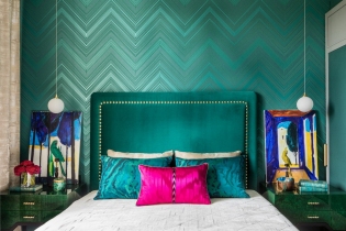 Yatak odası için yatağın başı: iç mekandaki fotoğraflar, türleri, malzemeleri, renkleri, şekilleri, dekoru