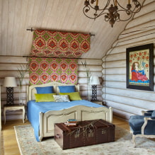 El capçal del llit per al dormitori: fotos a l’interior, tipus, materials, colors, formes, decoració -7