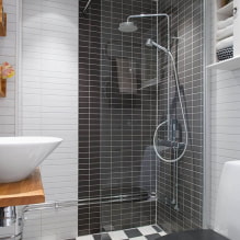 Plytelių dušas: tipai, plytelių išdėstymas, dizainas, spalva, nuotrauka vonios kambario interjere-5