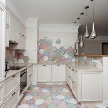 Fliser til køkkenet på gulvet: design, typer, farver, layoutindstillinger, former, stilarter-0