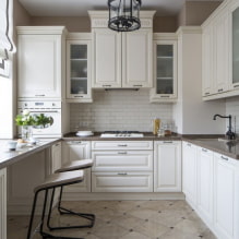 กระเบื้องสำหรับห้องครัวบนพื้น: การออกแบบประเภทสีตัวเลือกเค้าโครงรูปร่างรูปแบบ -2