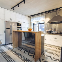 Flīzes virtuvei uz grīdas: dizains, veidi, krāsas, izkārtojuma iespējas, formas, stili-8