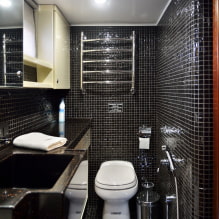 Melnas flīzes vannas istabā: dizains, izkārtojuma piemēri, kombinācijas, fotogrāfijas interjerā-7