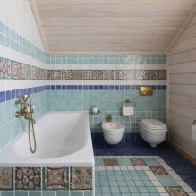 Disposizione delle piastrelle nel bagno: regole e metodi, caratteristiche del colore, idee per pavimento e pareti-2