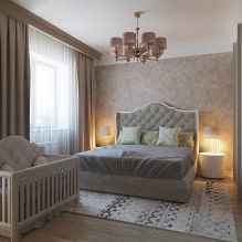 חדר שינה עם מיטת תינוק: עיצוב, רעיונות לפריסה, יעוד, תאורה -3