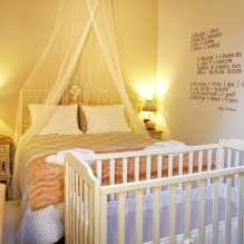 Bilik tidur dengan katil bayi: reka bentuk, idea susun atur, zon, pencahayaan-4