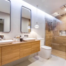 Drevené dlaždice v kúpeľni: dizajn, typy, kombinácie, farby, možnosti obkladu a rozloženia-5