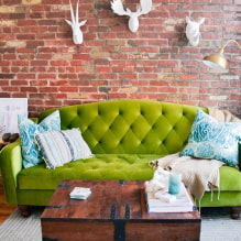 Πράσινος καναπές: τύποι, σχεδιασμός, επιλογή υλικού ταπετσαρίας, μηχανισμός, συνδυασμός, αποχρώσεις-0