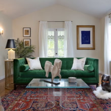Canapea verde: tipuri, design, alegerea materialului de tapițerie, mecanism, combinație, nuanțe-1