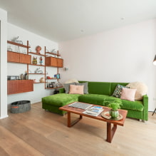 Žalia sofa: tipai, dizainas, apmušalų medžiagos pasirinkimas, mechanizmas, derinys, atspalviai-2