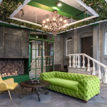 Sofá verde: tipos, diseño, elección del material de tapicería, mecanismo, combinación, tonos-6