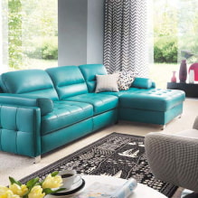 Turkis sofa i interiøret: typer, polstermaterialer, fargenyanser, former, design, kombinasjoner-3