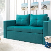 Türkiz kanapé a belső terekben: típusok, kárpitozási anyagok, színárnyalatok, forma, kialakítás, kombináció-8