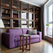 Purple sofa sa interior: mga uri, materyales ng tapiserya, mekanismo, disenyo, shade at kumbinasyon-2