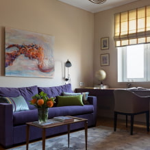 Violets dīvāns interjerā: veidi, apdares materiāli, mehānismi, dizains, toņi un kombinācijas-3