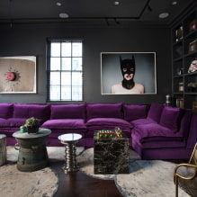 Violets dīvāns interjerā: veidi, apdares materiāli, mehānismi, dizains, toņi un kombinācijas-6