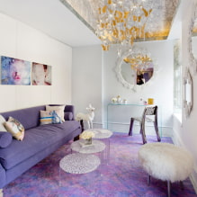 Sofa ungu di pedalaman: jenis, bahan upholsteri, mekanisme, reka bentuk, warna dan gabungan-7
