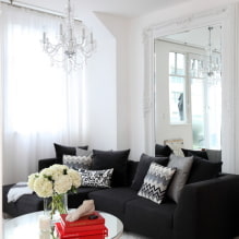 Svart sofa i interiøret: polstermaterialer, nyanser, former, designideer, kombinasjoner-5