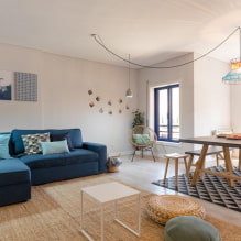 Sofa dengan sebuah puak: jenis, reka bentuk, bentuk, warna, bahan upholstery, pilihan susun atur-4