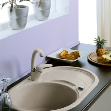 Kitchen sinks made of artificial stone: photos in the interior, types, materials, shapes, colors-0