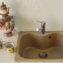 Kuhinjski sudoperi od umjetnog kamena: fotografije u unutrašnjosti, vrste, materijali, oblici, boje-3