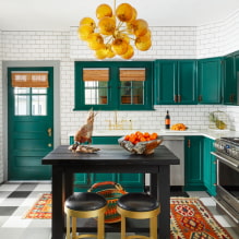 Cemari ubi di apron dapur: jenis, warna, reka bentuk, lukisan, gambar di pedalaman-5