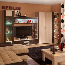 Rohové skrine v obývacej izbe: typy, tvary, farby, možnosti výplne, príklady skríň v hale-3