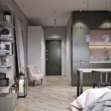 Design Studio Apartment 30 Quadratmeter. m. - Innenaufnahmen, Möbelplatzierungsideen, Beleuchtung-0